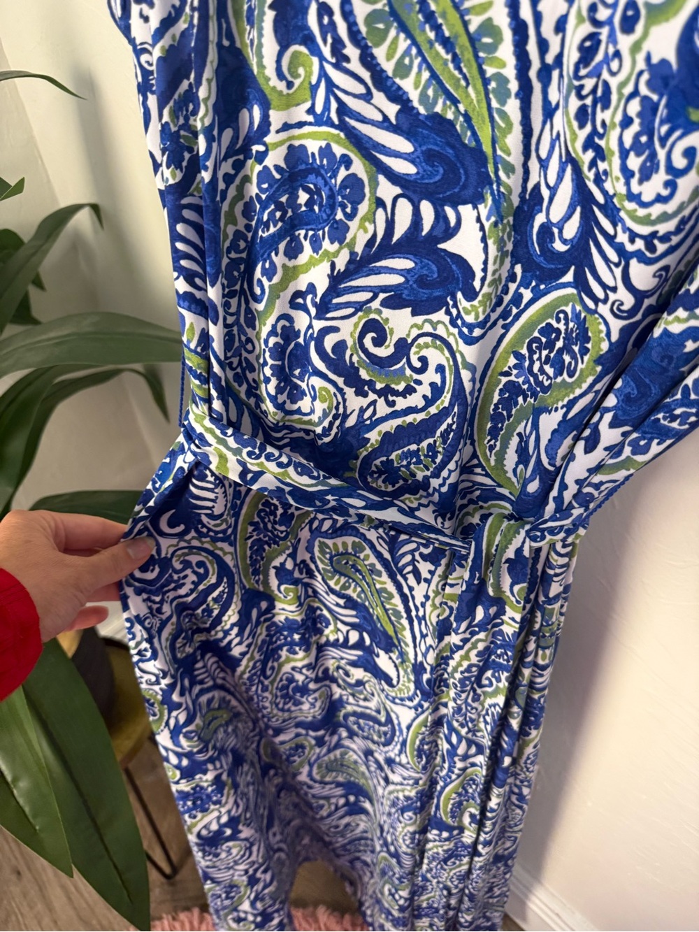 MSK Blue Green Paisley Belted Midi Dress Size Large - Picture 3 of 5